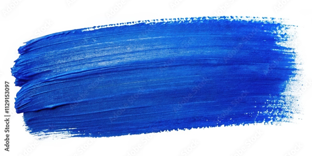 A single stroke of bright blue paint on a white background, capturing the texture of the brushstrokes and the vibrancy of the color