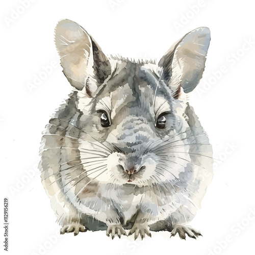 A watercolor drawing of a chinchilla, isolated on a white background. Chinchilla vector.
