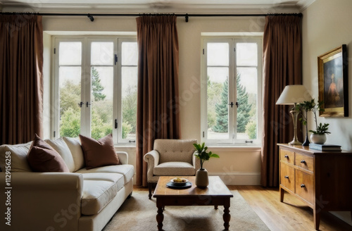 Wallpaper Mural the interior of the living room is made in a fashionable mocha mousse color. modern fashion trends in the living environment Torontodigital.ca