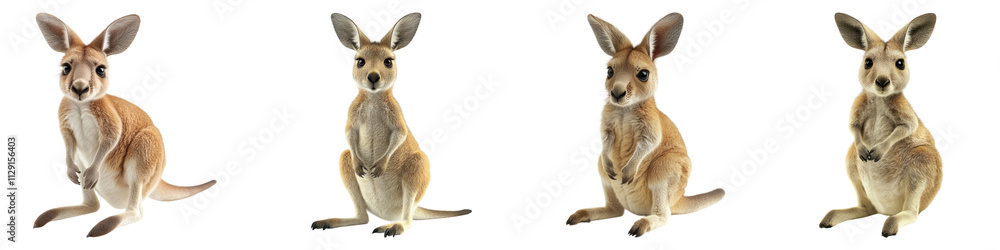Baby kangaroo toys isolated on transparent background, Set of Baby kangaroo toys isolated on transparent background, Set of