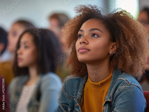 thoughtful student listening during a lecture photo