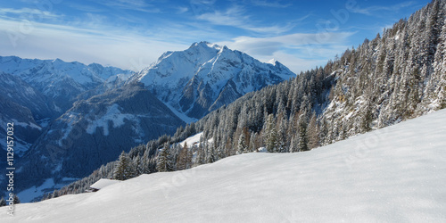 Obraz na płótnie Panorama einer Winterlandschaft im Zillertal in Österreich w salonie