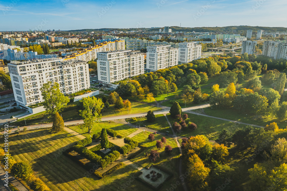 Block of flats. Gdańsk Zaspa. Autumn weather. The largest blocks.