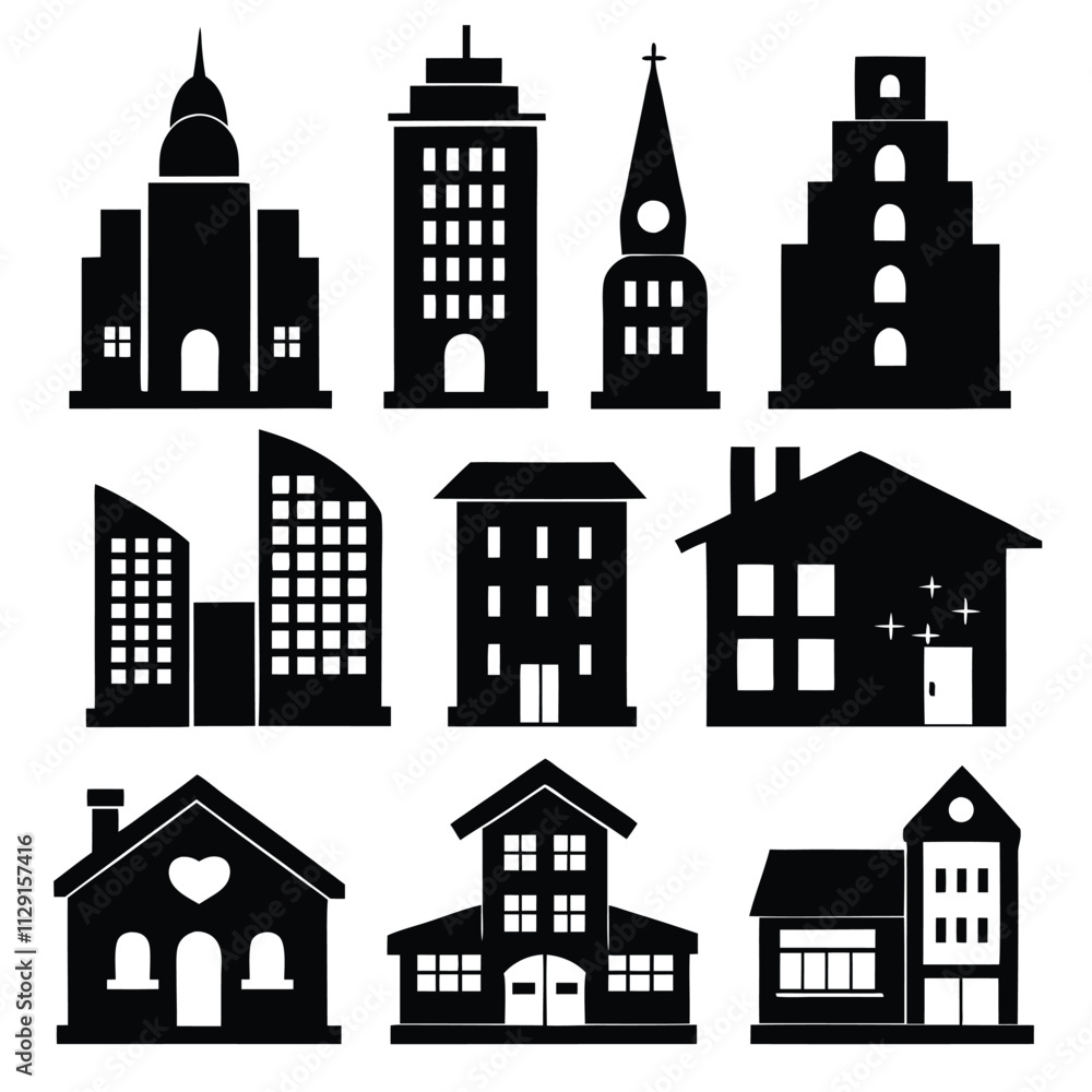 set of Building icon vector set set of Building icon vector set
