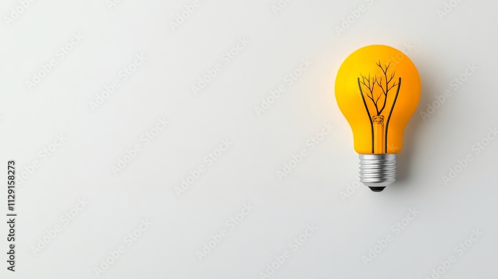 Illuminating Idea: A single yellow light bulb with a sketched tree inside, symbolizing growth and innovation, sits on a clean background. Illuminating Idea: A single yellow light bulb with a sketched tree inside, symbolizing growth and innovation, sits on a clean background.