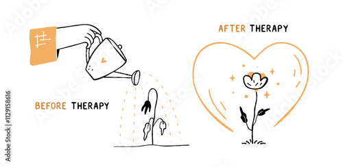 Before and after mental health therapy. Recovery from depression concept.
