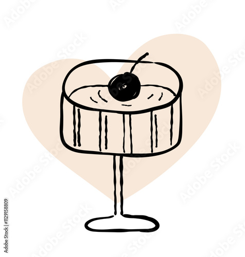 Cute party cocktail drink icon isolated. Hand drawn doodle outline vector illustration