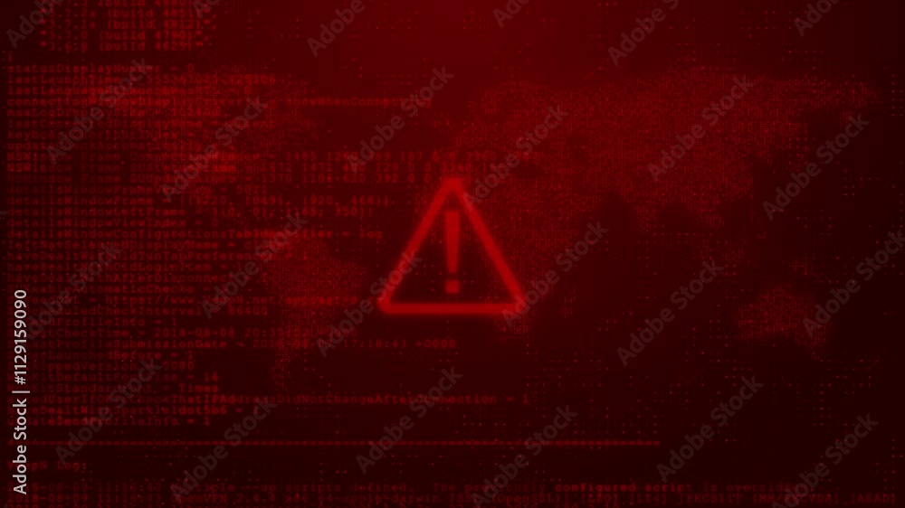 Cyber security digital glitch effect with noise background. Error signal. Virus code and software hack concept. Computer hacked Alert Message, System Virus, Hack screen attack, hacking warning message