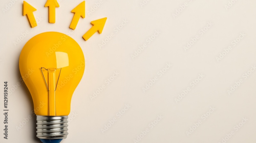 Bright Ideas: A yellow light bulb with arrows pointing upwards symbolizes innovation, inspiration, and progress. It represents the power of thought and the potential for growth and advancement. Bright Ideas: A yellow light bulb with arrows pointing upwards symbolizes innovation, inspiration, and progress. It represents the power of thought and the potential for growth and advancement.
