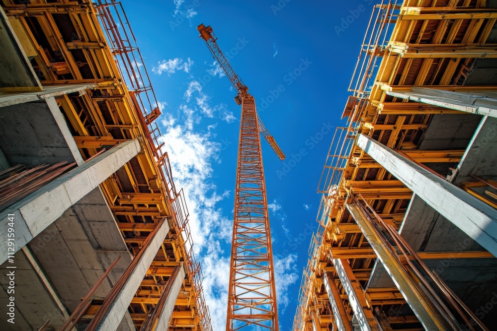 construction site with crane under blue sky construction site with crane under blue sky