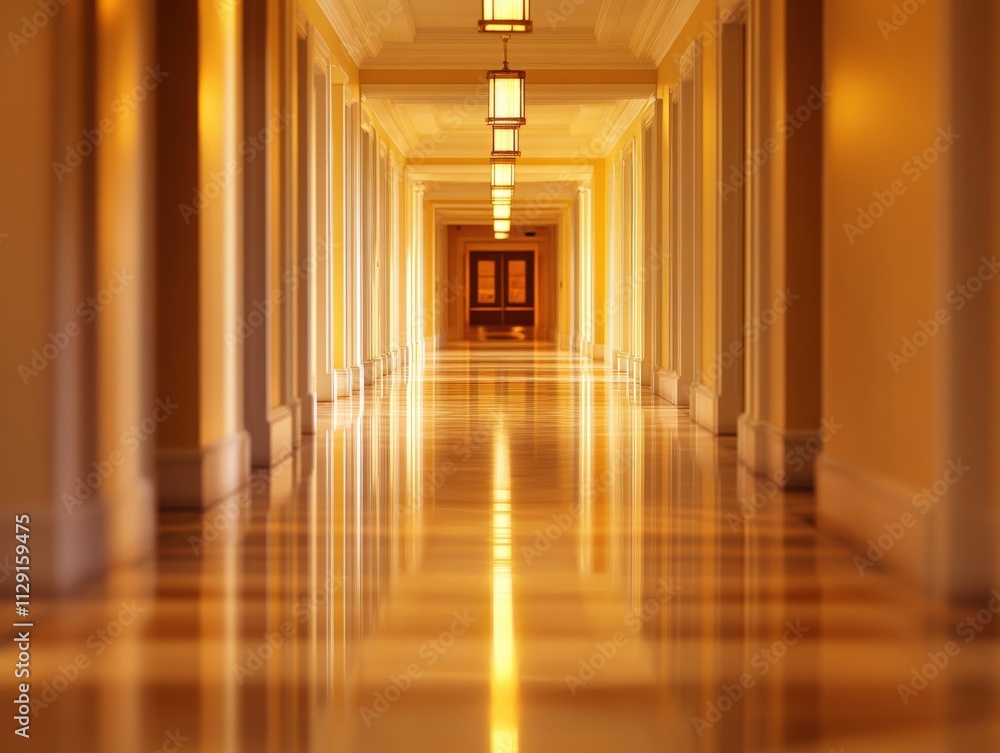 elegant corridor with warm lighting and polished floors elegant corridor with warm lighting and polished floors