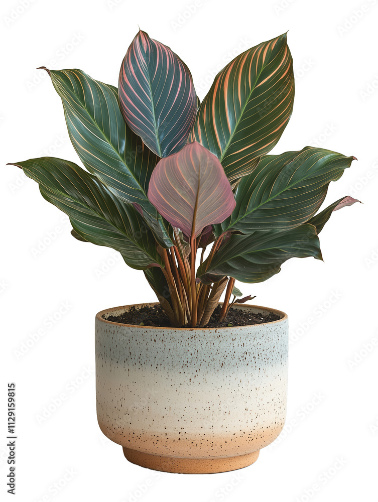 PNG cut out isolated background. A hyper-realistic image of a Calathea plant featuring dark green leaves with vibrant pink and orange veins. PNG cut out isolated background. A hyper-realistic image of a Calathea plant featuring dark green leaves with vibrant pink and orange veins.