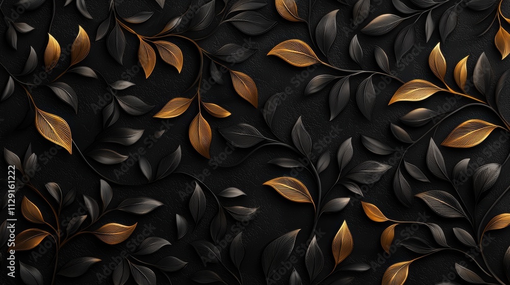 Elegant black and gold leaf pattern design Elegant black and gold leaf pattern design