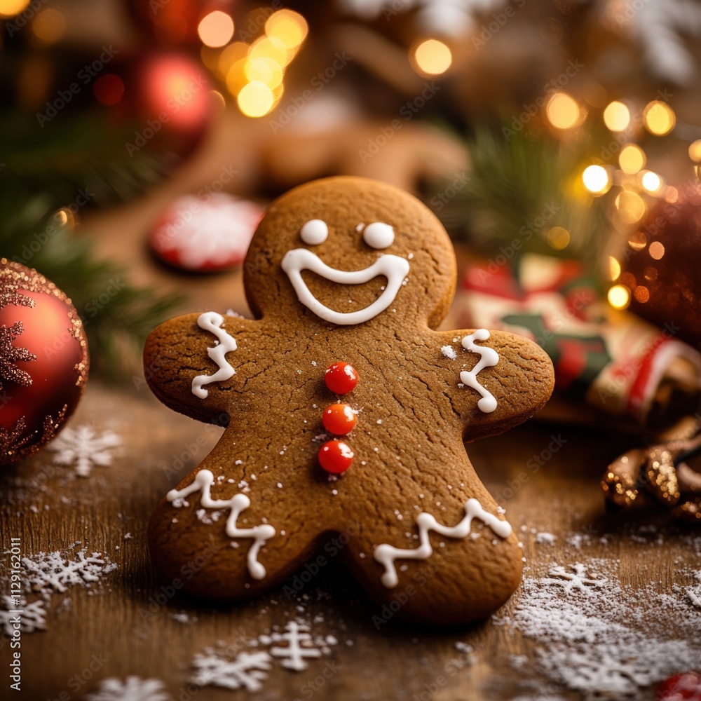 gingerbread man cookie on a festive table gingerbread man cookie on a festive table