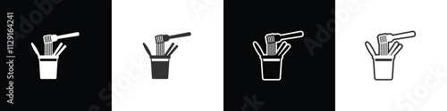 Noodles icon served in a cup. Instant noodle vector graphic. Collection of flat and linear style noodle symbols on black, white and transparent backgrounds.