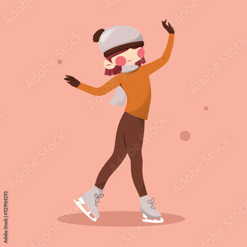 Women enjoy do ice skating illustration
