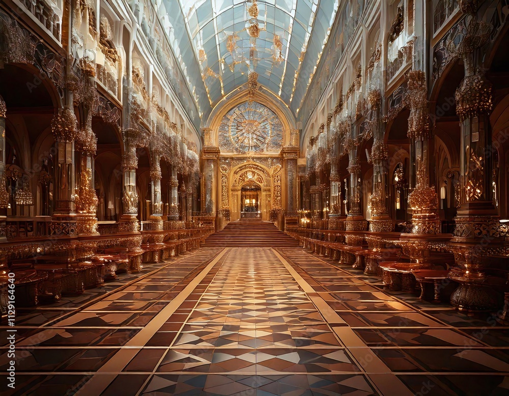 Obraz premium Opulent Gold Palace Interior Grand Hall Architecture Luxury Design