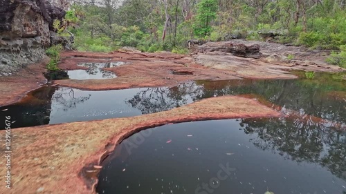 4K video, drone aerial, mimosa creek rock pools waterhole, Blackdown Tablelands national park, Queensland Australia
