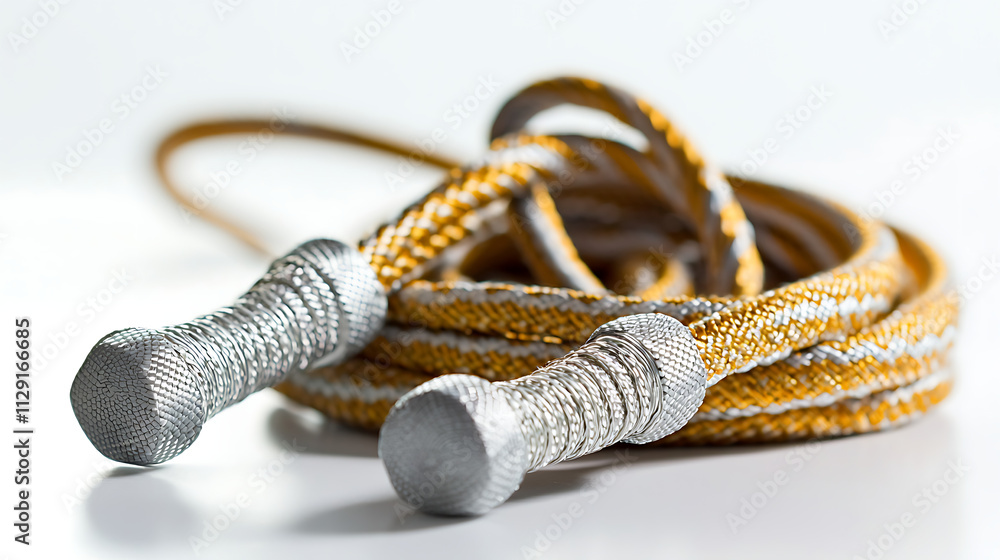A gold and silver rope is twisted and knotted A gold and silver rope is twisted and knotted
