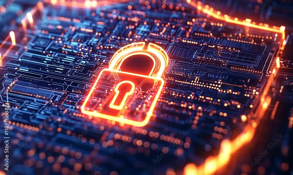 Digital shield with a keyhole, symbolizing cybersecurity.