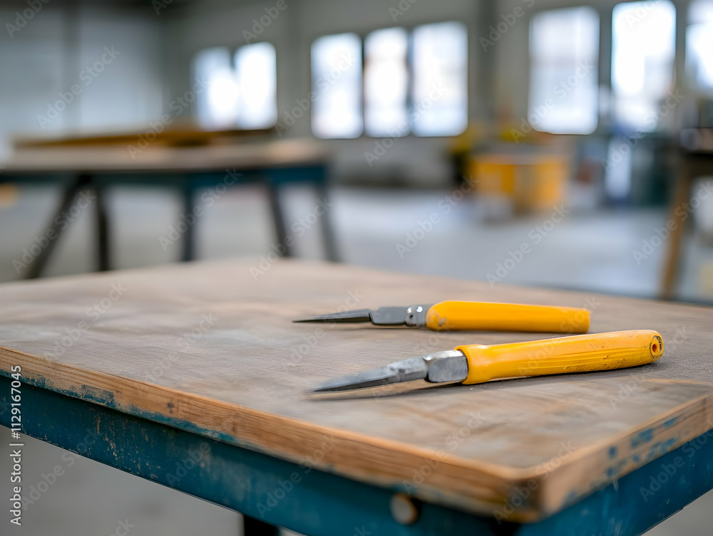 Workshop Tools on Wood Table - Realistic Image Workshop Tools on Wood Table - Realistic Image