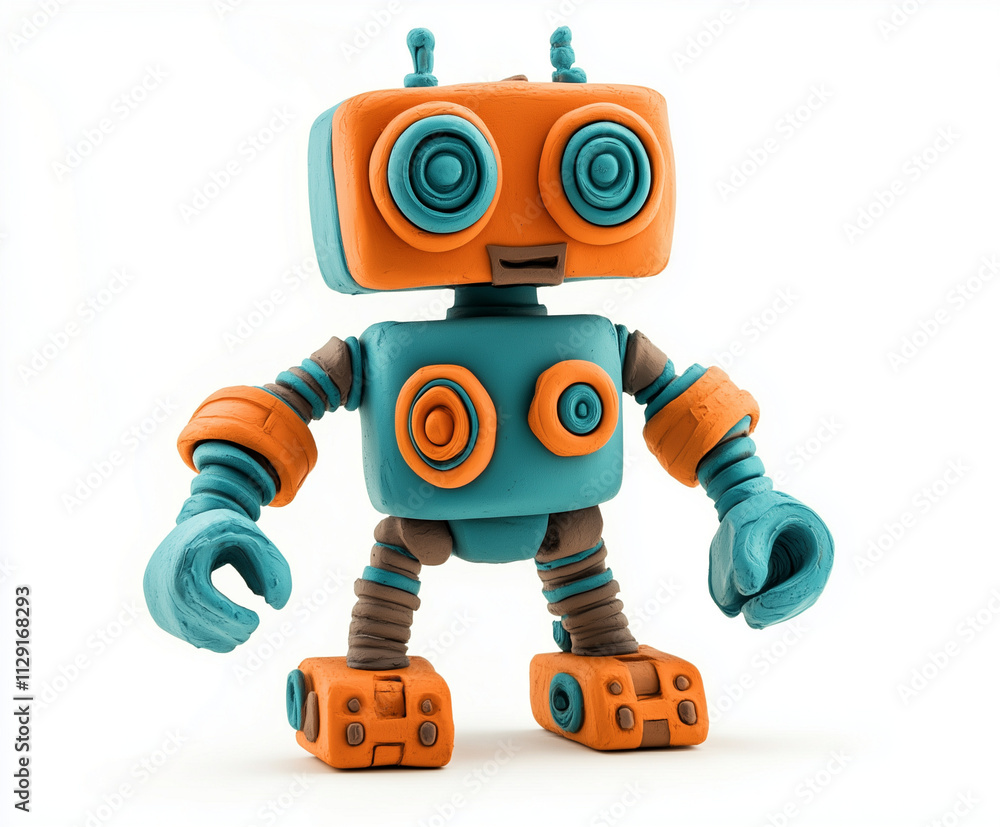 Naklejka premium Robot molded from plasticine modeling clay isolated on white background