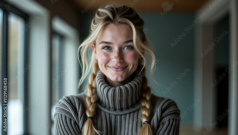 Young beautiful northern woman posing in a warm sweater Young beautiful northern woman posing in a warm sweater