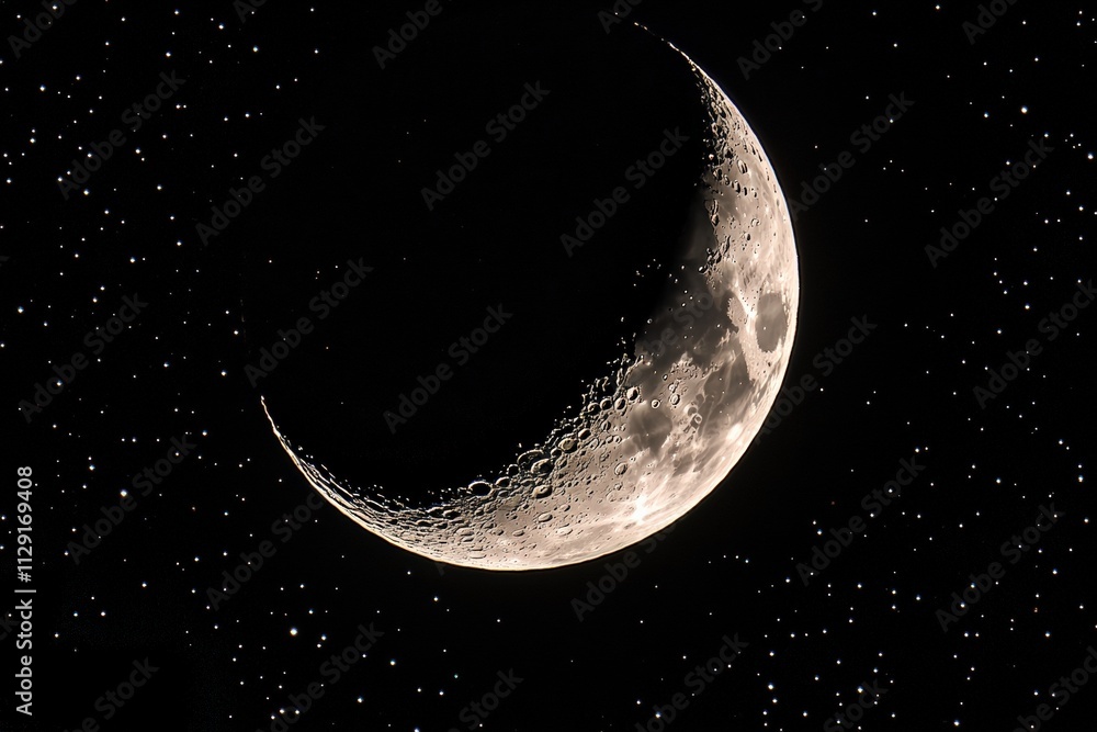crescent moon illuminated against a starry night sky crescent moon illuminated against a starry night sky