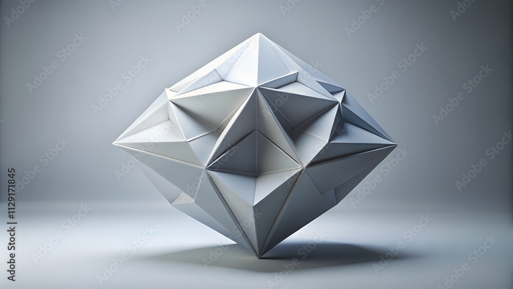 A geometric paper sculpture with sharp edges and a dynamic, floating appearance against a muted background. A geometric paper sculpture with sharp edges and a dynamic, floating appearance against a muted background.