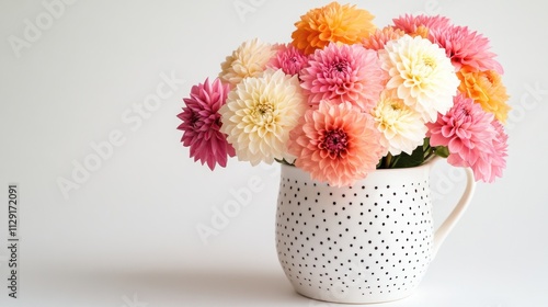 Wallpaper Mural Pastel dahlia bouquet in a polka dot mug. Torontodigital.ca