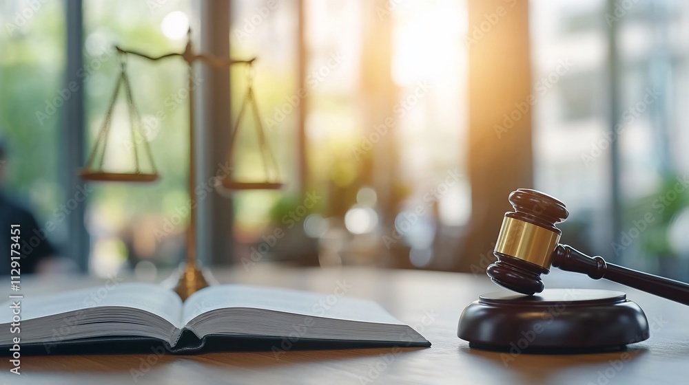 Gavel, scales, and law book on desk. (1) Gavel, scales, and law book on desk. (1)