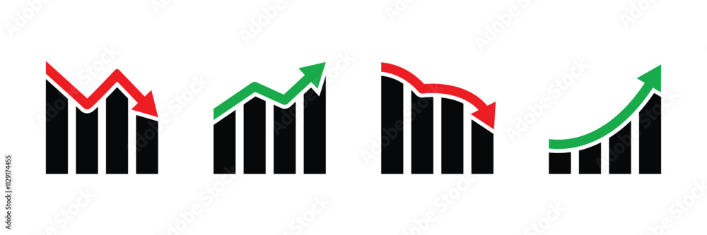 Set of growing graph icon collection. Business growth chart, increase and decrease graph symbol. Vector Illustration. Set of growing graph icon collection. Business growth chart, increase and decrease graph symbol. Vector Illustration.