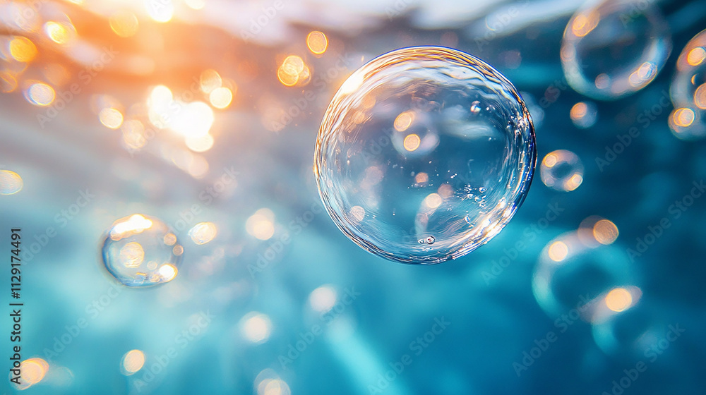 Transparent Bubbles Floating in a Sunlit Sky with Beautiful Colorful Reflections and Soft Focus Background. Transparent Bubbles Floating in a Sunlit Sky with Beautiful Colorful Reflections and Soft Focus Background.