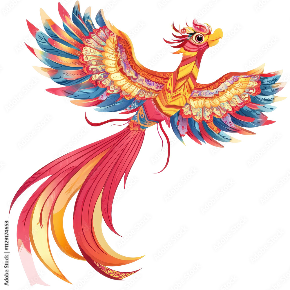 Obraz premium Festive Chinese New Year Celebration Clip Art Featuring a Colorful Phoenix in a Vibrant Environment for Artistic Expression