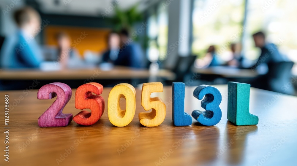 Fototapeta premium creative workspace with colorful letters and numbers