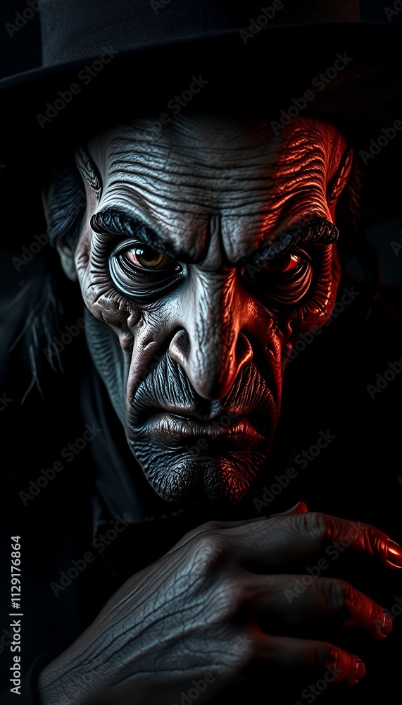 A chilling portrait of an eerie figure. The image evokes fear and mystery, a dark and intense artwork. A chilling portrait of an eerie figure. The image evokes fear and mystery, a dark and intense artwork.