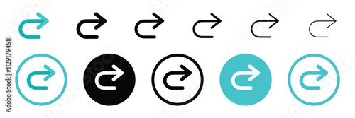 Set of return icon collection. Turn right direction. Redo arrow symbol. Vector Illustration.