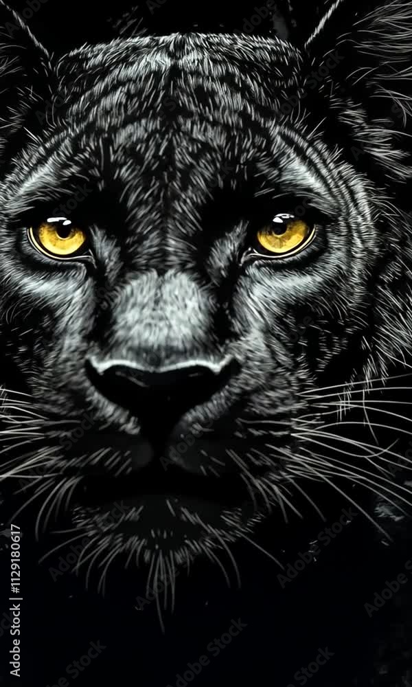 Intricate black panther with striking golden eyes on dark background Intricate black panther with striking golden eyes on dark background