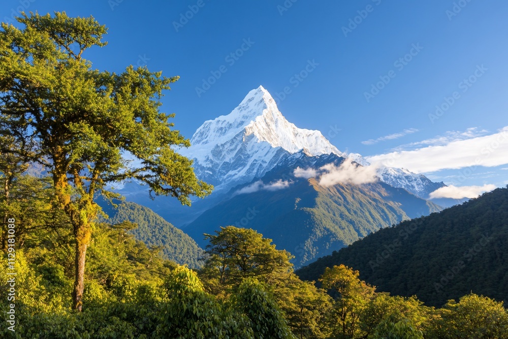Majestic snow-capped mountain surrounded by lush greenery. Majestic snow-capped mountain surrounded by lush greenery.
