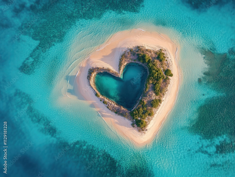 aerial view of a heart-shaped island surrounded by clear blue water aerial view of a heart-shaped island surrounded by clear blue water