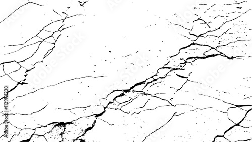 Cracks isolated on white background. Crack texture lines isolated on transparent background.  Texture for overlay. Wall Background. For designers to apply texture cracks to objects.