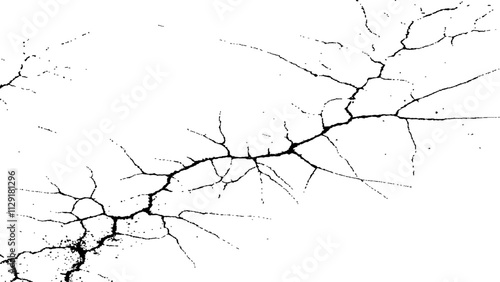 Cracks isolated on white background. Crack texture lines isolated on transparent background.  Texture for overlay. Wall Background. For designers to apply texture cracks to objects.