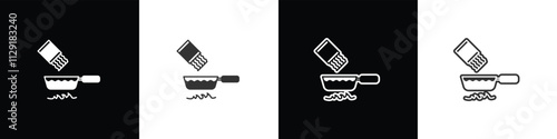 Boiling noodles icon. Instant noodles boiled in hot water. Instant food icon. Ramen noodle vector graphic. Collection of flat and linear style noodles on black, white and transparent background.
