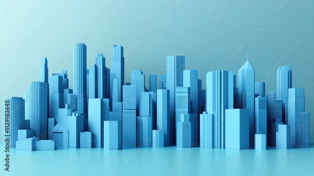 Abstract Blue Cityscape: Minimalist Urban Skyline Render Abstract Blue Cityscape: Minimalist Urban Skyline Render