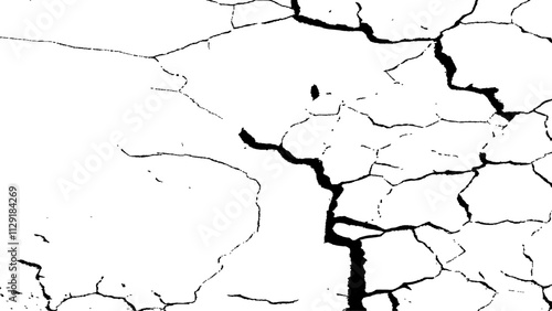 crack concrete white wall or Cement wall background, grunge wall texture with crack. Abstract fracture design. Crack texture lines isolated on white background.
