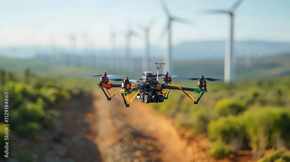 A drone is flying over a field of green grass and brown dirt A drone is flying over a field of green grass and brown dirt