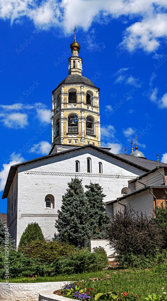 Refectory and bell tower. Nativity of the Virgin monastery, city of Borovsk, Russia Refectory and bell tower. Nativity of the Virgin monastery, city of Borovsk, Russia