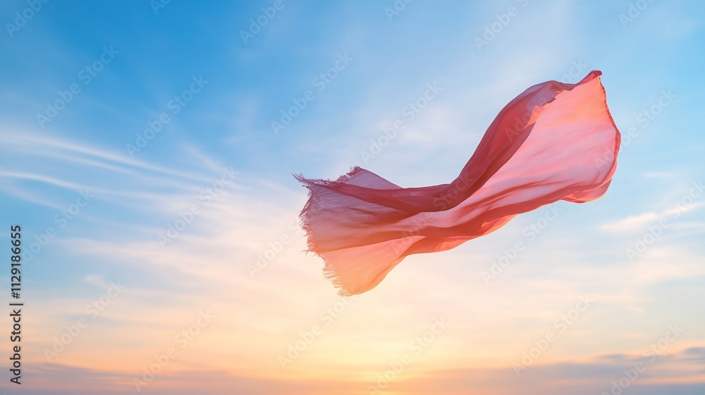 Pink fabric flowing in the wind against a beautiful sunset sky. Pink fabric flowing in the wind against a beautiful sunset sky.