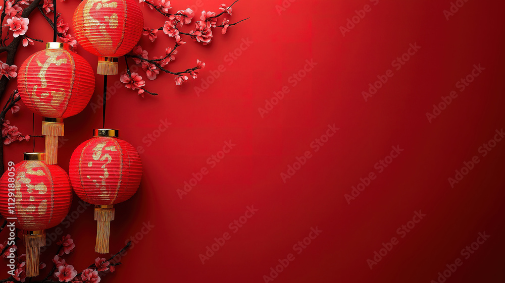 Chinese New Year celebration with solid background and ample space for custom text Chinese New Year celebration with solid background and ample space for custom text