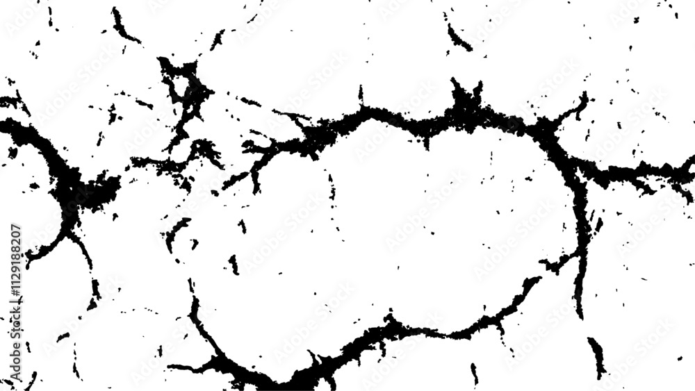 Fototapeta premium Cracked white surface texture. Black and white cracked texture, Abstract fracture design. Crack texture lines isolated on white background.